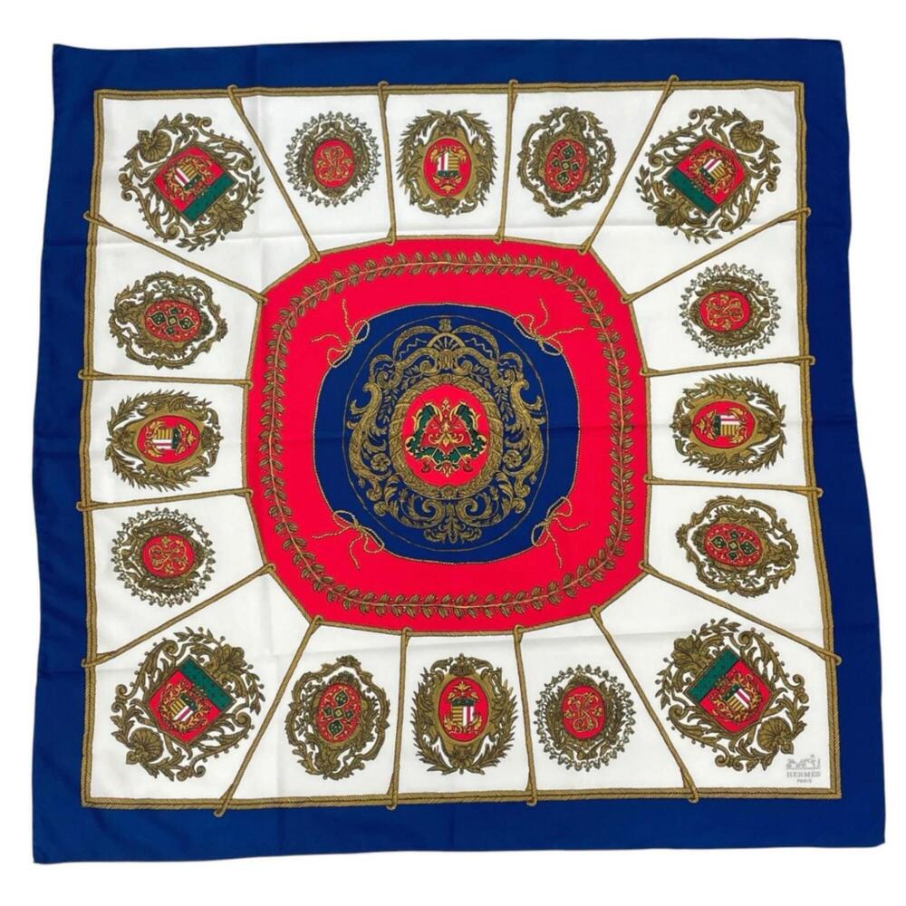 HERMES Carre 90 Silk Scarf/Muffler, Blue, Women's